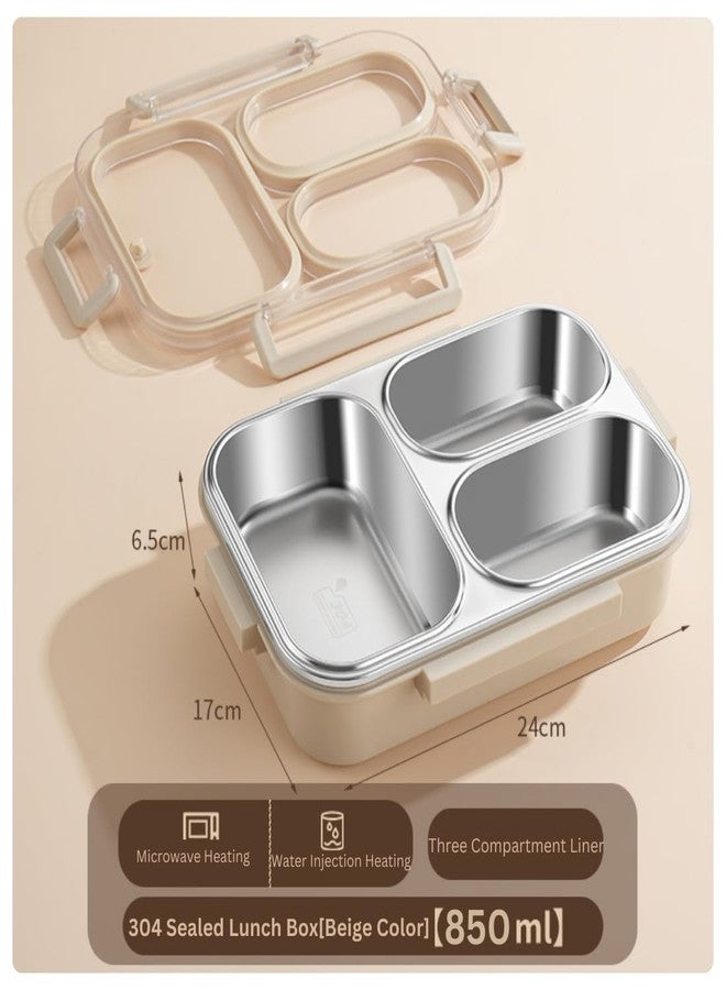 KitchEase Stainless Steel Lunch Box for Office, School & Travel | Leakproof, BPA-Free, Airtight Lid | Microwave Safe (Without Lid) & Dishwasher Safe (Beige, 3 Compartment) - Image 2